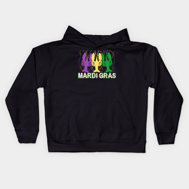 Mardi Gras Crawfish Mardi Gras Flag Colors Kids Hoodie by jackofdreams22